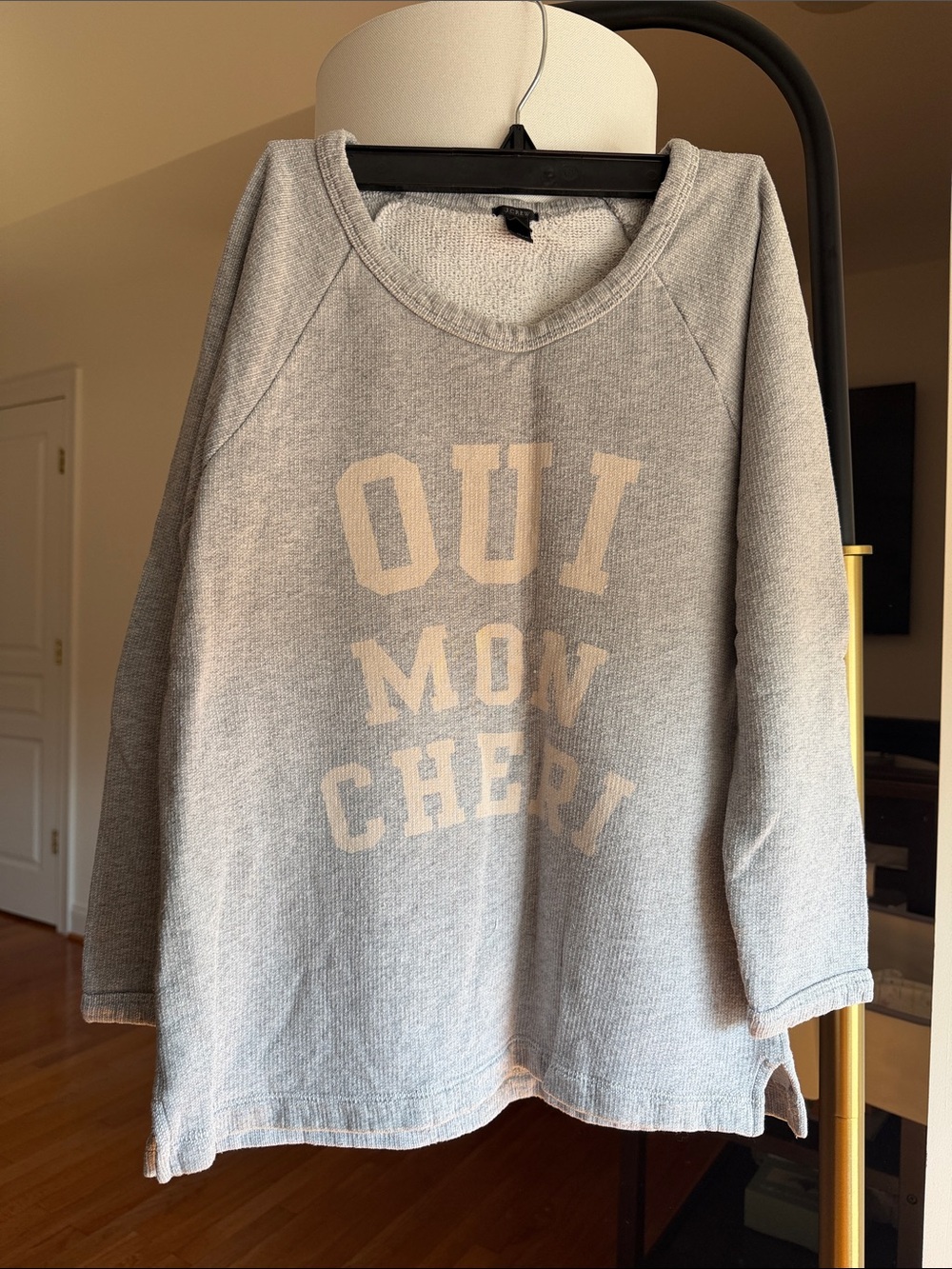 J. Crew Light Gray 'OUI MON CHERI' Relaxed Crewneck Sweater
